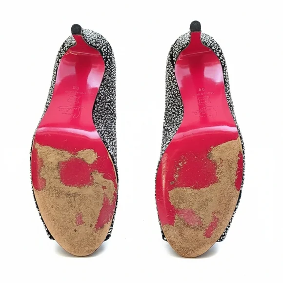 Christian Louboutin Sparkling Silver Peep-Toe Heels - Picture 6 of 6